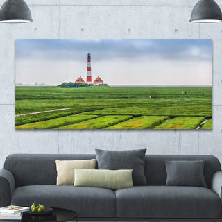 Westerheversand Lighthouse Panorama, Landscape Canvas Art Print, 60"x28"