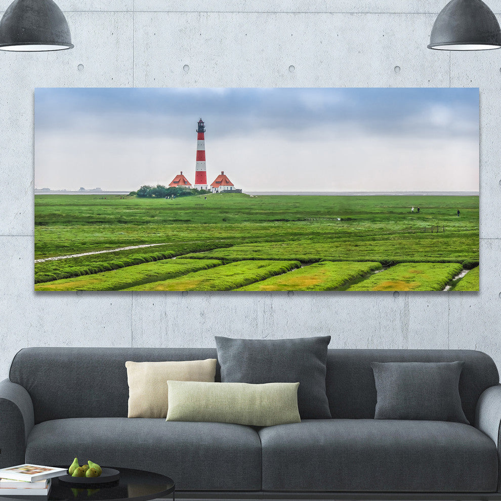 Westerheversand Lighthouse Panorama, Landscape Canvas Art Print, 60"x28"