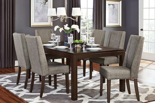 8-PieceKodoma Dining Set Table, 6 Fabric Gray Chair, Server, Brown