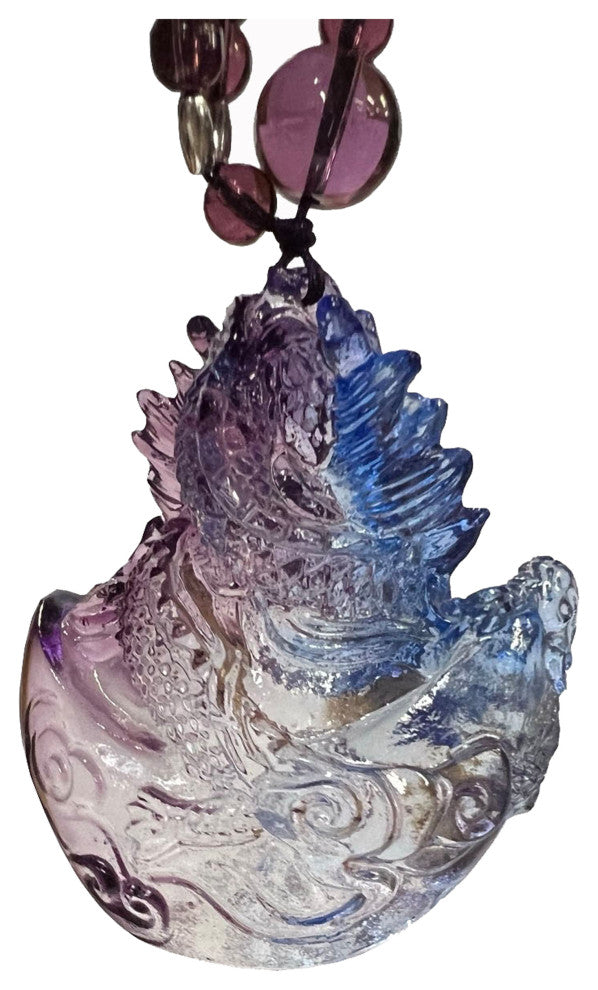 Crystal Glass Fengshui Fortune Purple Blue Dragon Gift Decor Tassel, ws2172