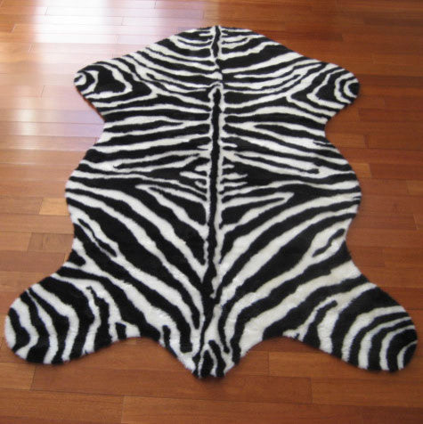 Faux Zebra Skin Rug, Narrow Stipe, 28"x43"