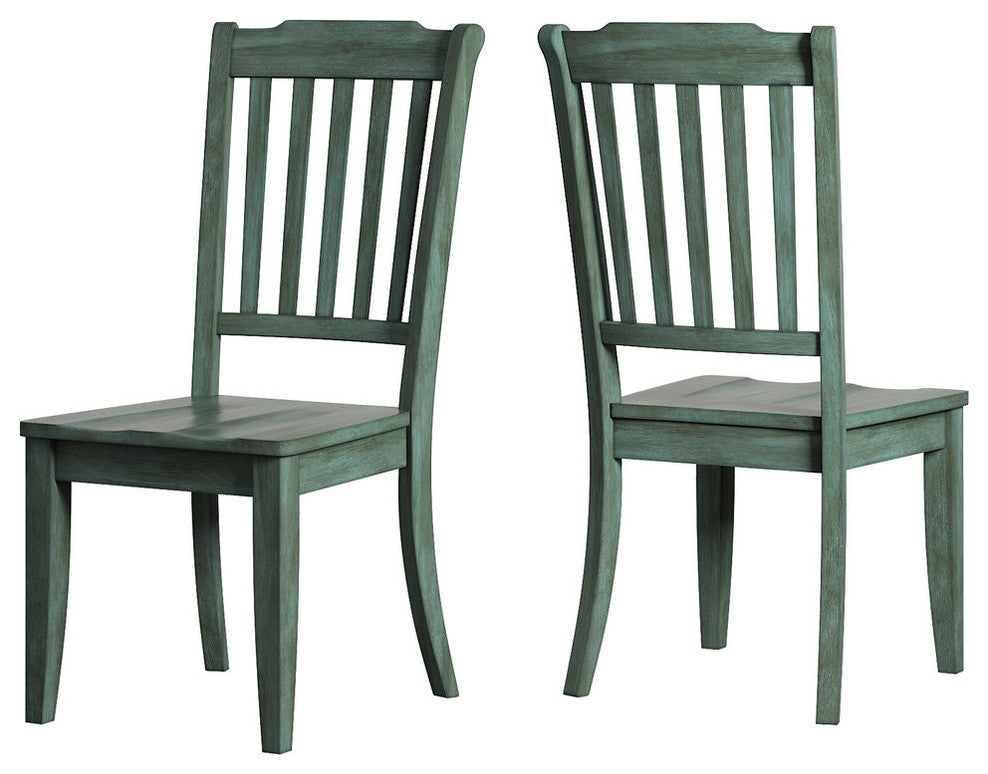 Arbor Hill Slat Back Wood Dining Chair, Set of 2, Antique Sage Green