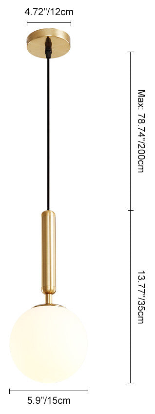 1 Light Glass Globe Pendant Light, Brass
