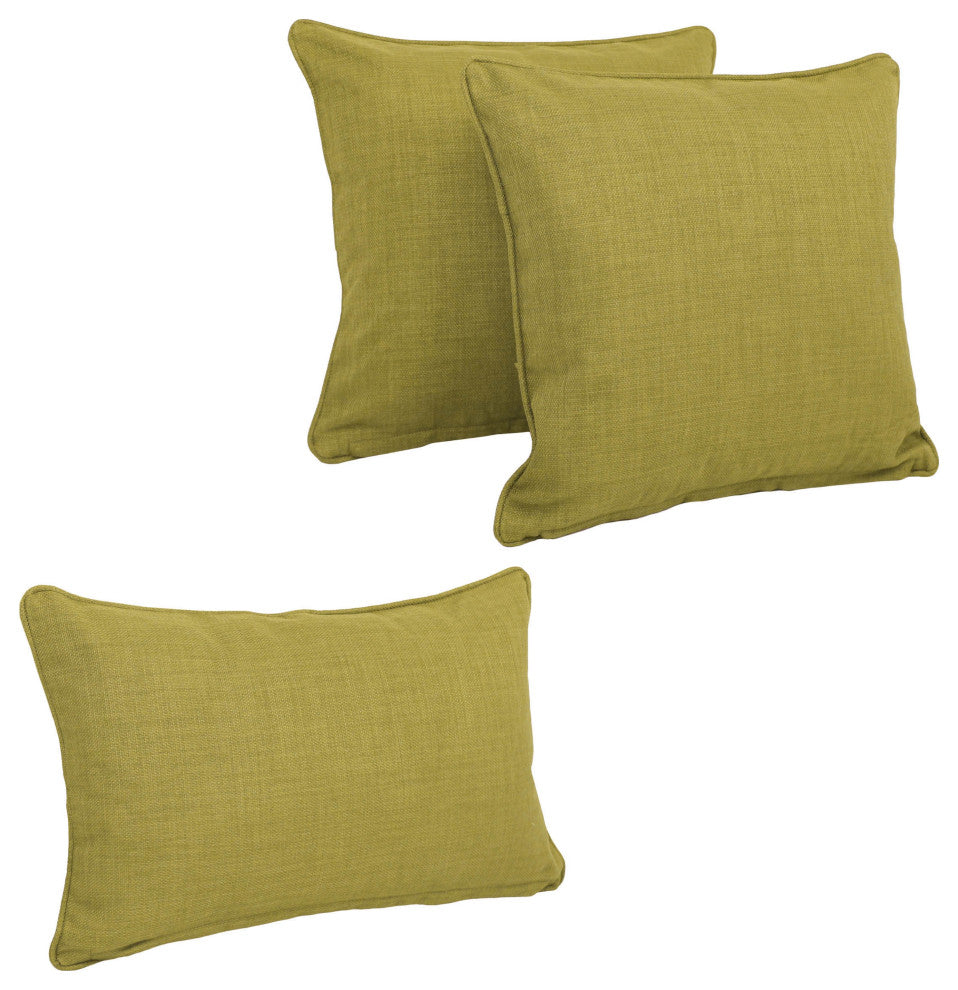 Double-Corded Solid Outdoor Throw Pillows With Inserts, Set of 3, Avocado