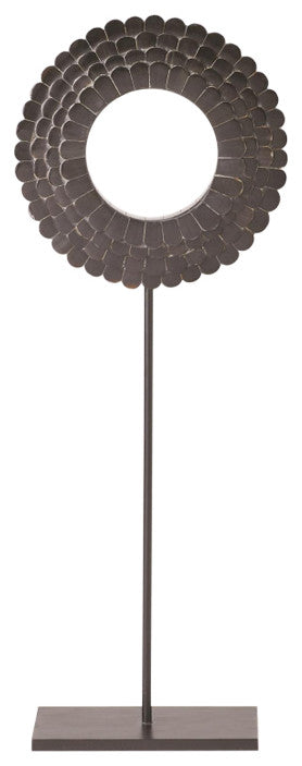 Four Layer Horn Scalloped Mounted Ring, Black, Large