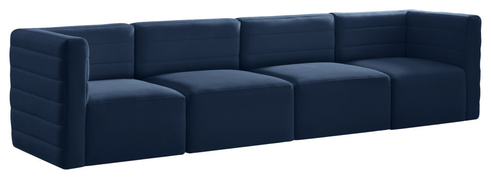 Quincy Velvet Upholstered 4-Piece Modular Sofa, Navy