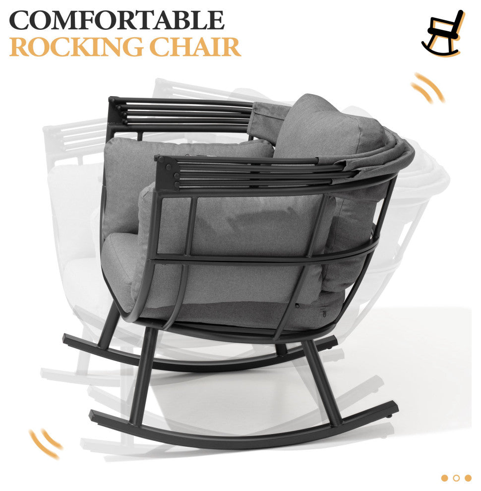 Egg Chair Outdoor Aluminum Rocking Lounge With Folding Canopy in Gray Finish, Gray