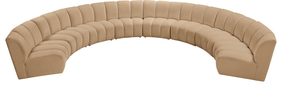 Infinity Channel Tufted Velvet Modular Chair, Camel, 8 Piece