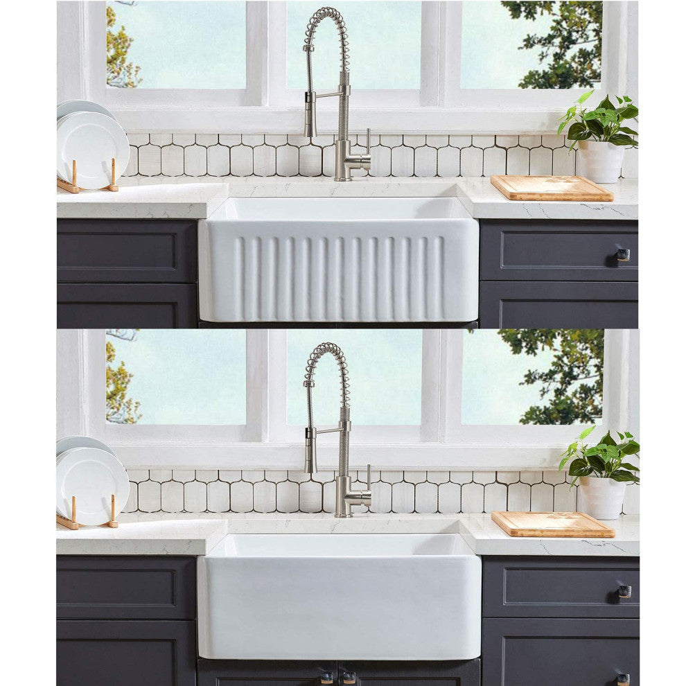 33" L X 18" W Farmhouse Kitchen Sink With Grid and Strainer
