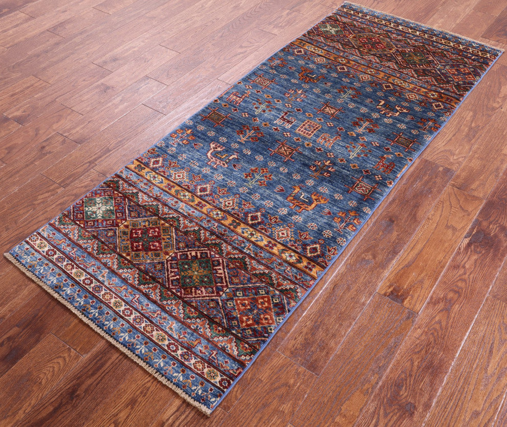 2' 7" X 6' 8" Runner Hand Knotted Tribal Persian Gabbeh Wool Rug - Q12333