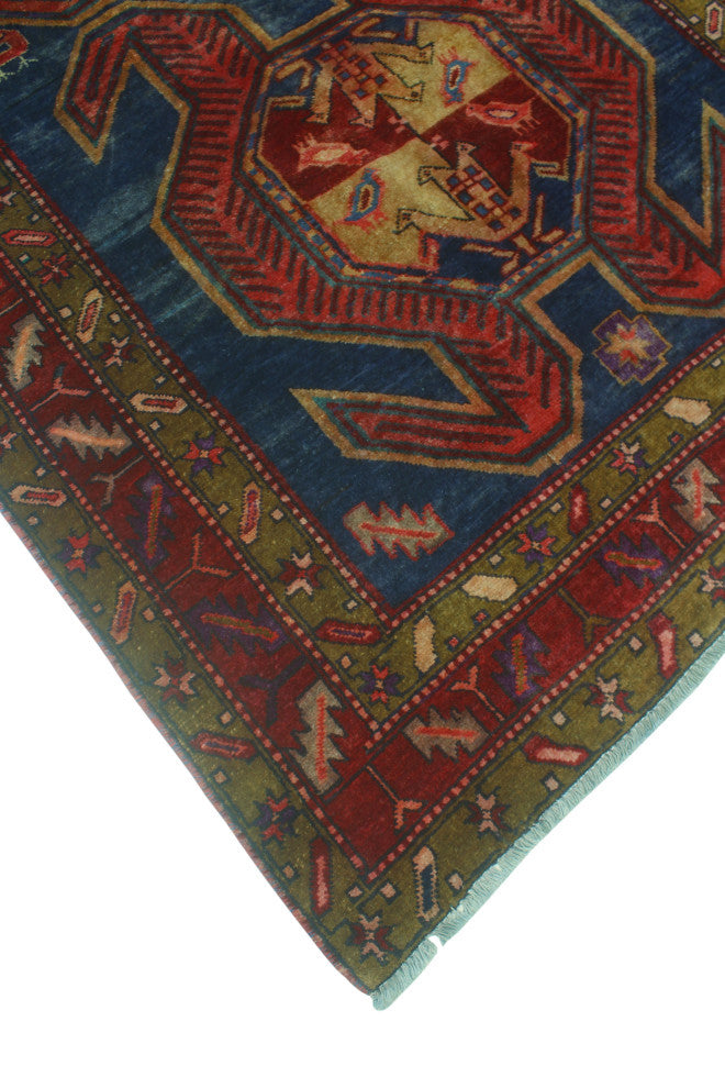 Semi-Antique Ghafur Blue/Burgundy Runner, 4'4x10'6