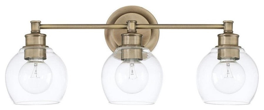 Mid-Century 3 Light Vanity, Aged Brass