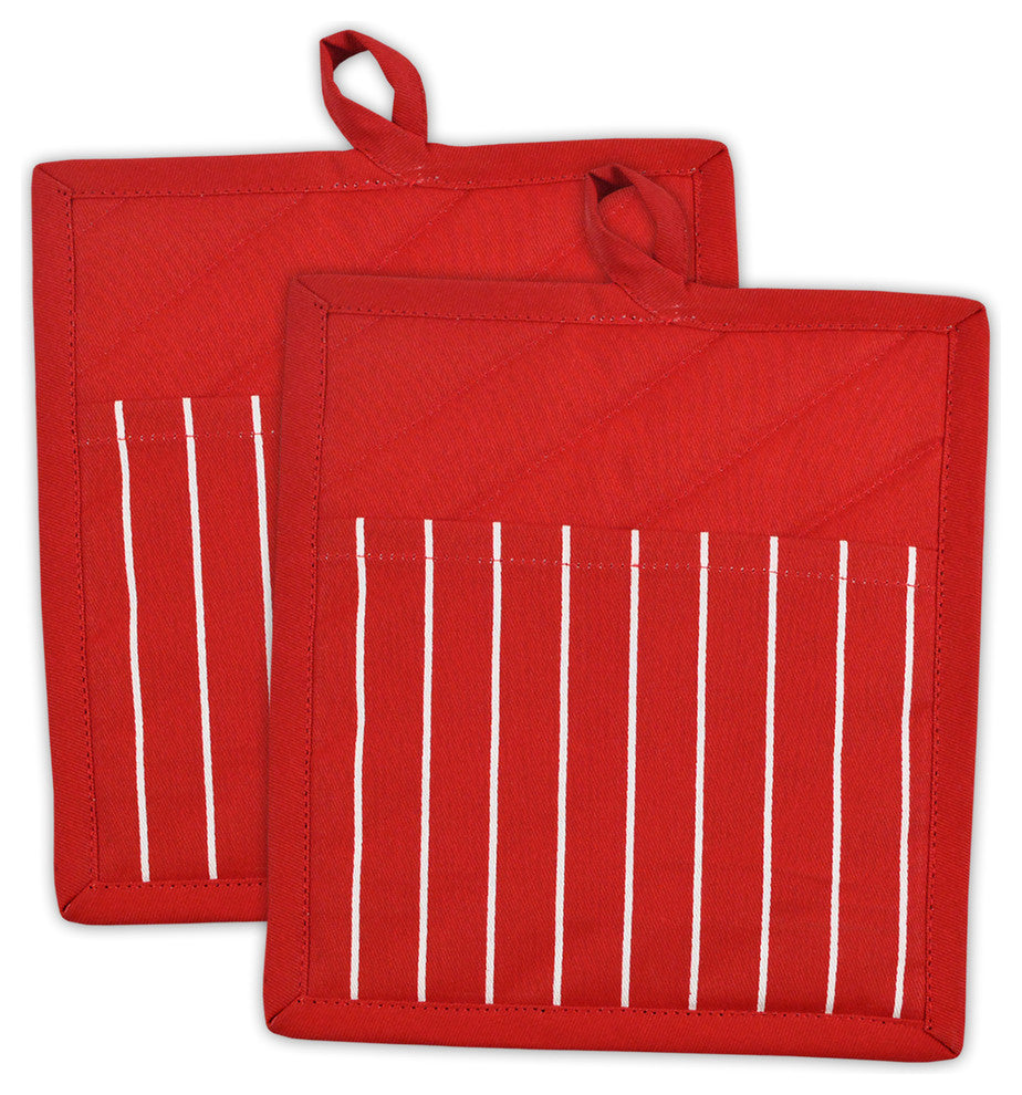 DII Tango Red Stripe Chef Pot Holder, Set of 2