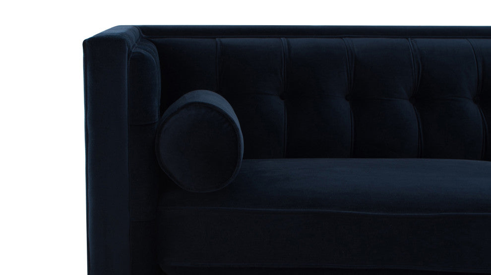 Jack 84" Modern Tuxedo Sofa With Bolster Pillows, Dark Navy Blue Velvet