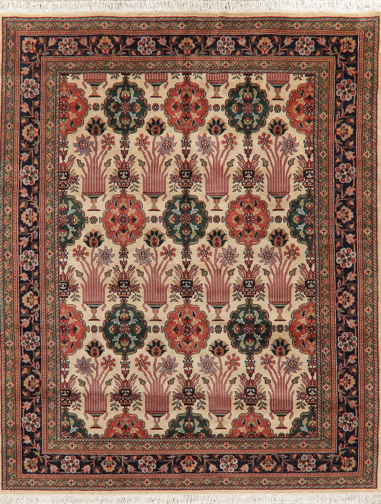 Indian Art&Craft Traditional Oriental Hand-Knotted Area Rug, Beige, 9'11"X8'1"