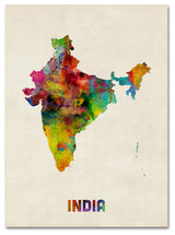 "India Watercolor Map" Canvas Art by Michael Tompsett