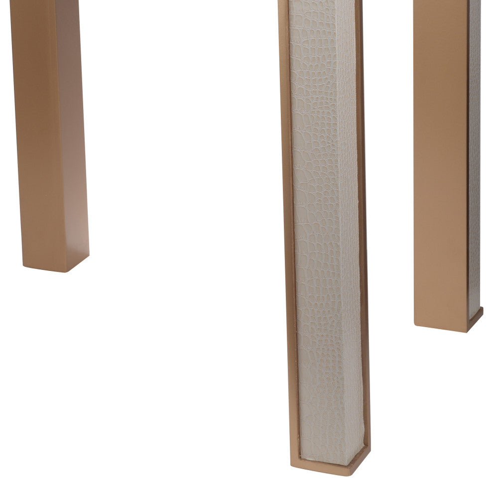 Benzara BM284914 Side End Tables, Faux Leather Upholstered, 2-Piece Set, Beige