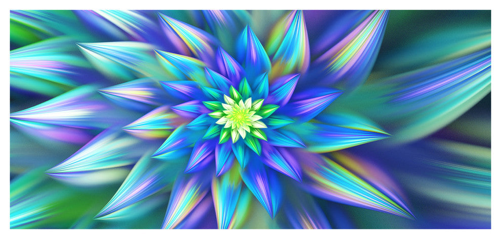 Huge Light Blue Fractal Flower, Large Floral Canvas Art Print, 60"x28"