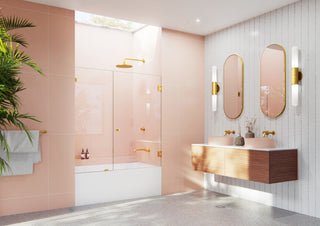 58.25"x52" Frameless Shower Bath Door Wall Hinge, Satin Brass