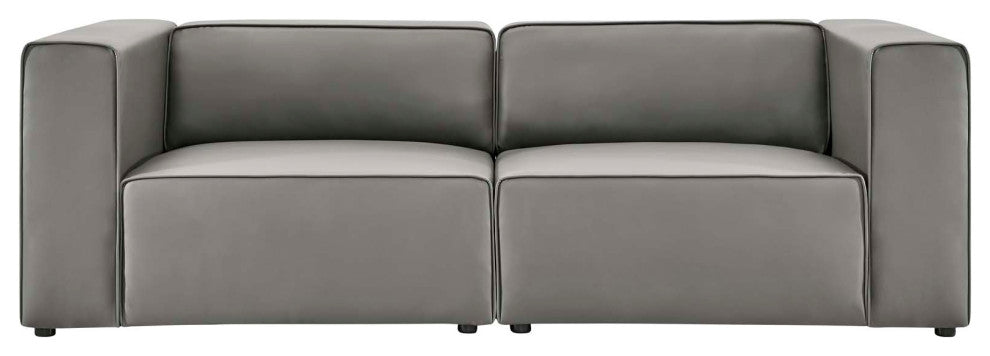Loveseat and Sofa Set, Faux Vegan Leather, Gray, Modern, Lounge Hospitality