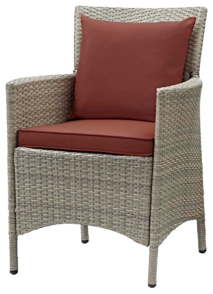 Side Dining Chair and Table Set, Rattan, Wicker, Dark Red Brown, Modern, Outdoor