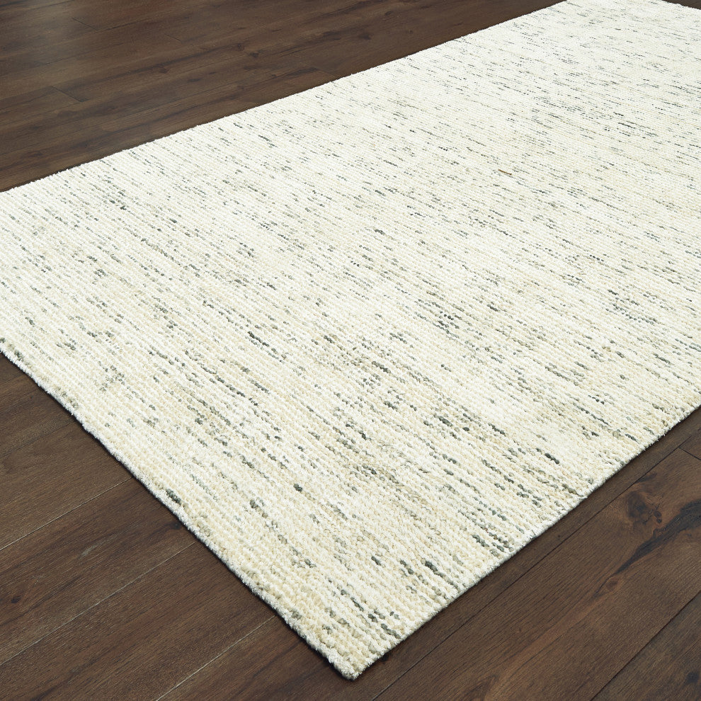 Liana Hand-Tufted Wool and Viscose Shaded Solid Ivory/Stone Rug, 5' x 8'
