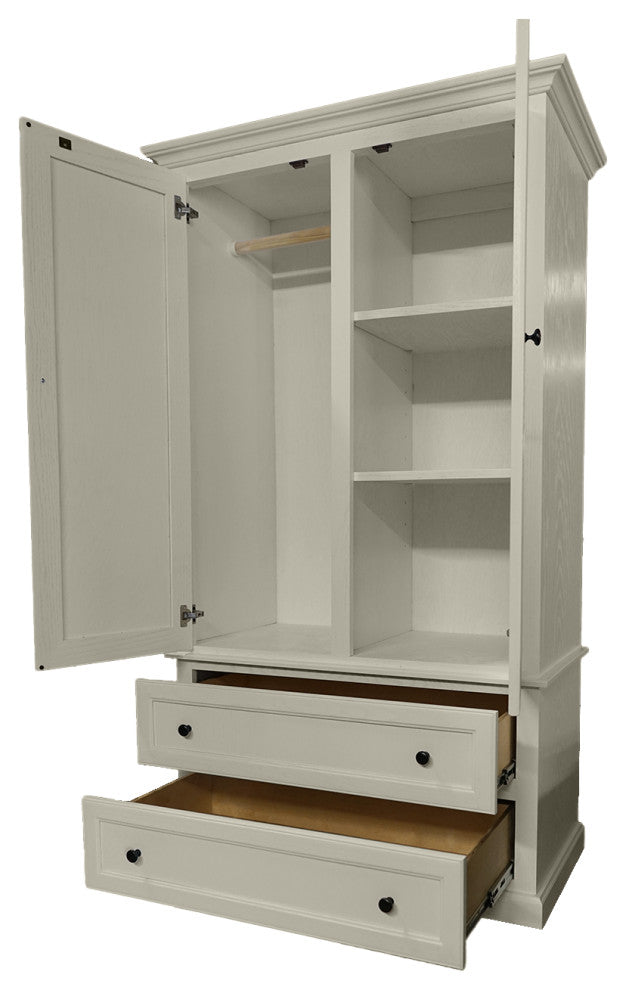 Modern Oak Extra Wide Wooden Wardrobe With Shutter Doors, Soft White