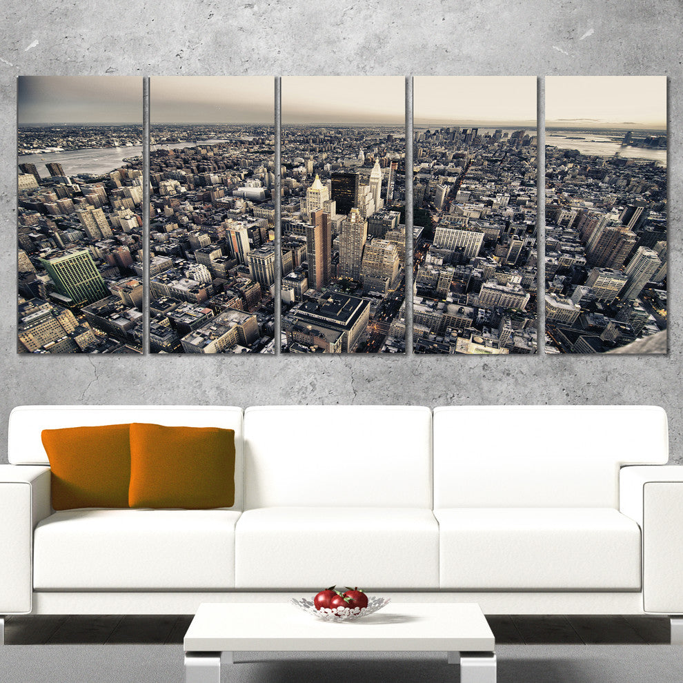 Architecture and Colors of New York, Cityscape Canvas Print, 60"x28", 5 Panels