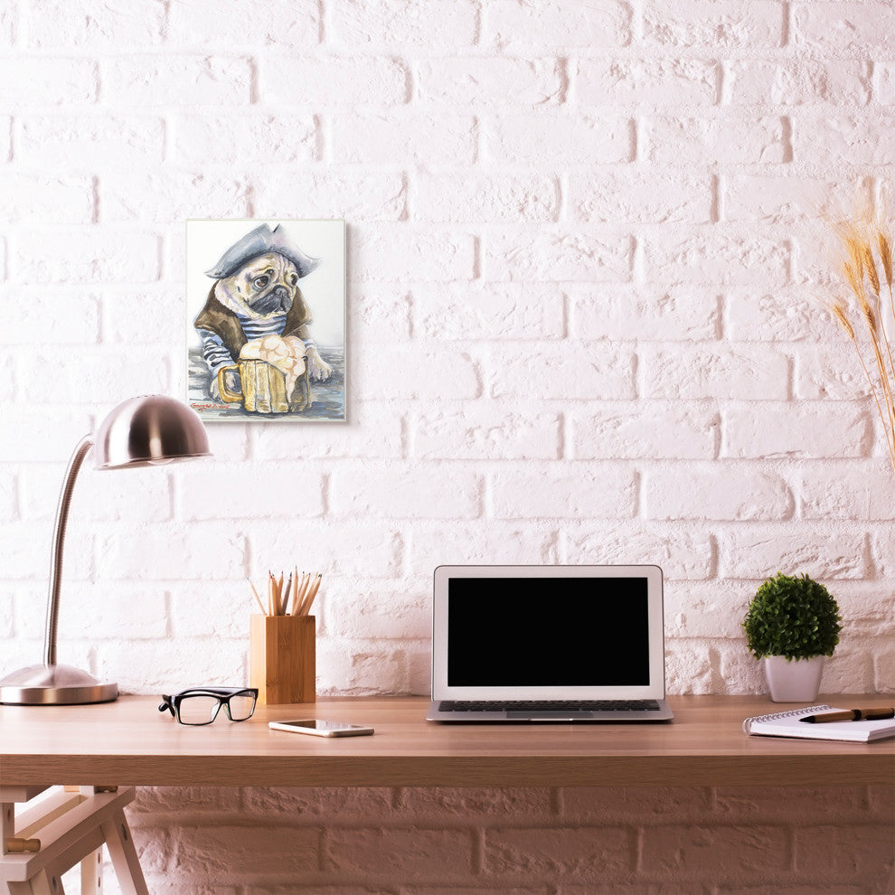 Pug As Sailor Funny Dog Pet Animal Watercolor Painting, 10"x15"
