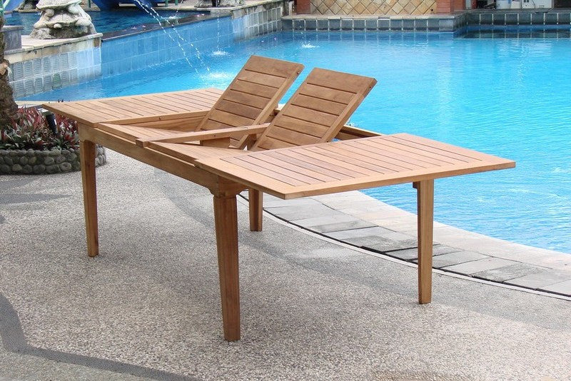 13-Piece Outdoor Teak Dining Set: 122" Rectangle Table, 12 Wave Stacking Chairs