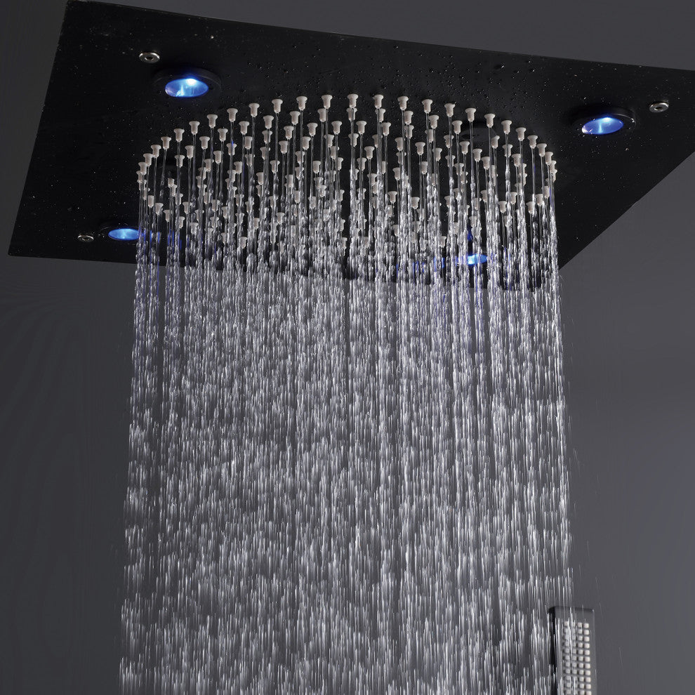 Luxury LED Rain Shower System With Rough-In Valve & 6 Body Jets, Matte Black