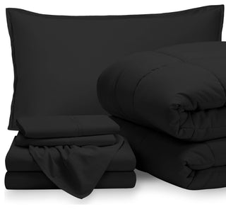 Bare Home 5-Piece Twin Bed-in-a-Bag, Black, Black