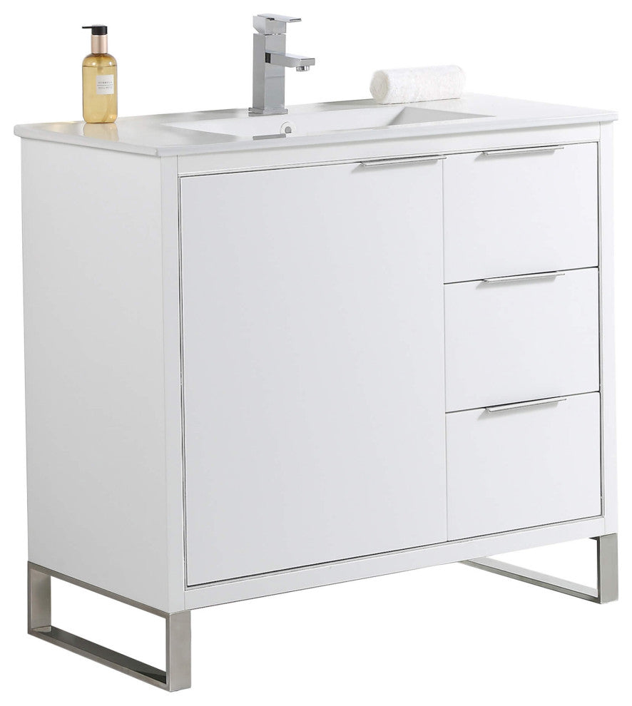 Fine Fixtures Opulence Collection Bathroom Vanity with White Ceramic Sink