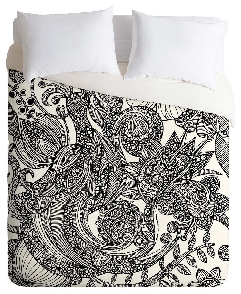 Deny Designs Valentina Ramos Bird In Flowers Black White Duvet Cover - Lightweig