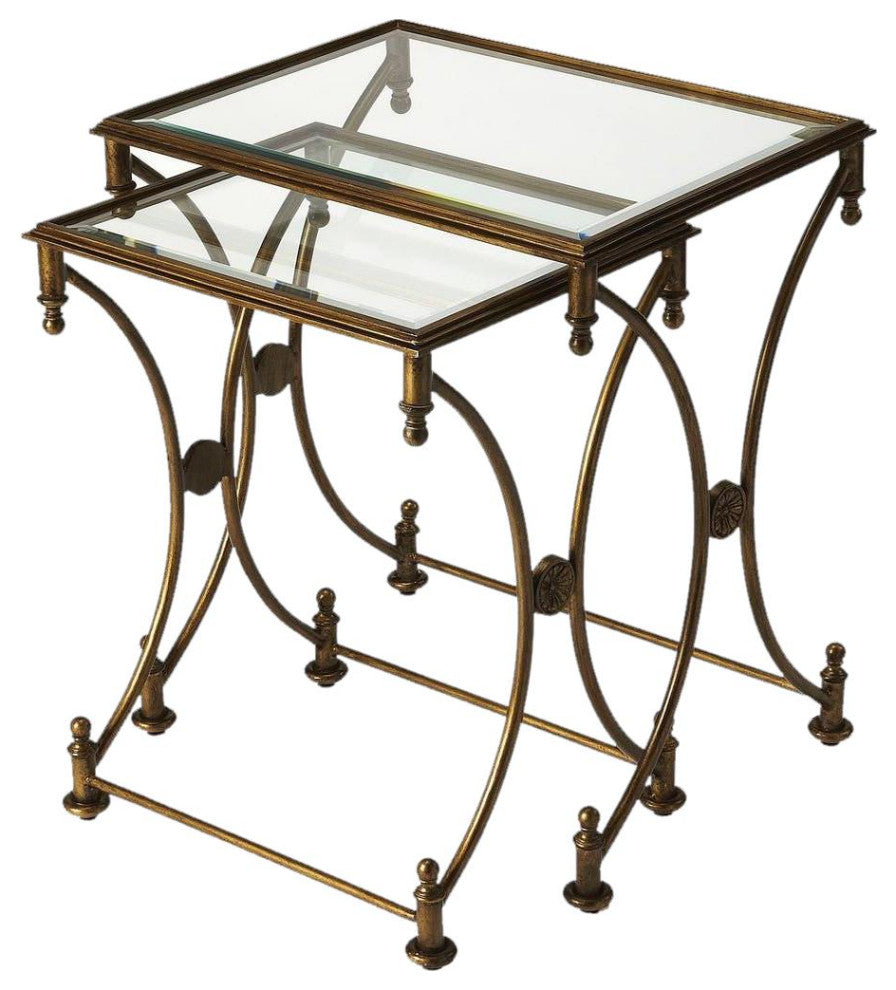 Antique Gold Glass Nesting Tables Set