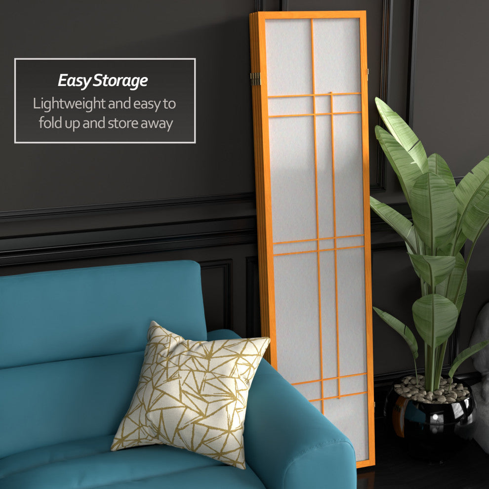6' Tall Eudes Shoji Screen, Honey, 4 Panels