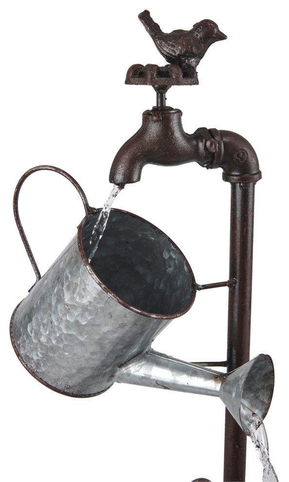 Metal Watering Can Wheelbarrow Fountain