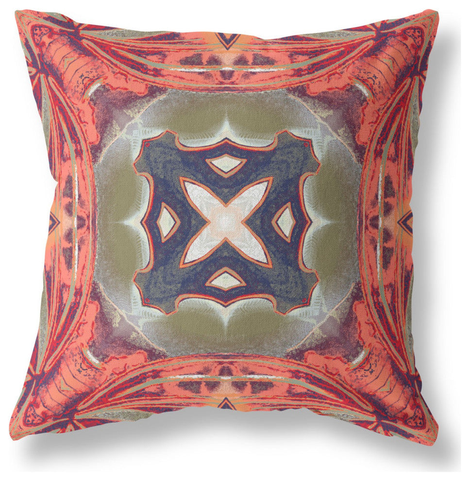 20" Peach Sage Geo Tribal Suede Throw Pillow