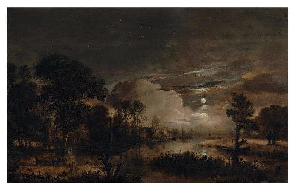 "Moonlit Landscap, New Amstel River and Castle Kostverloren" Paper Art, 32"x21"