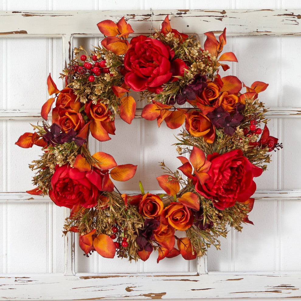 22" Rose and Peony Artificial Wreath