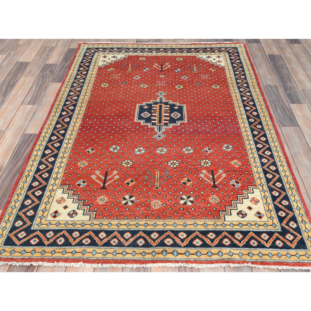 Imperial Red Special Kazak Wool Hand Knotted Runner Oriental Rug, 4'x5'9"