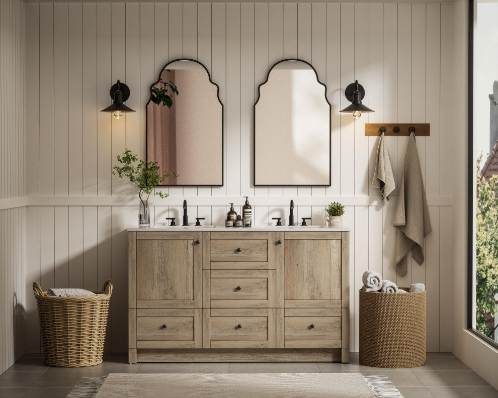 Home Living 54" Double Bathroom Vanity, Natural Oak