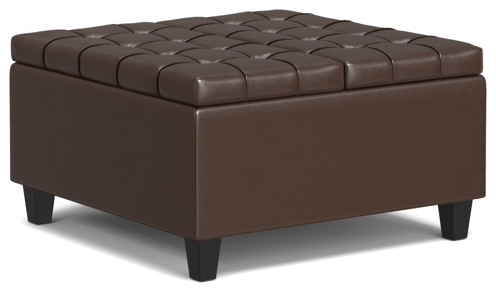Harrison Small Square Coffee Table Storage Ottoman, Chocolate Brown