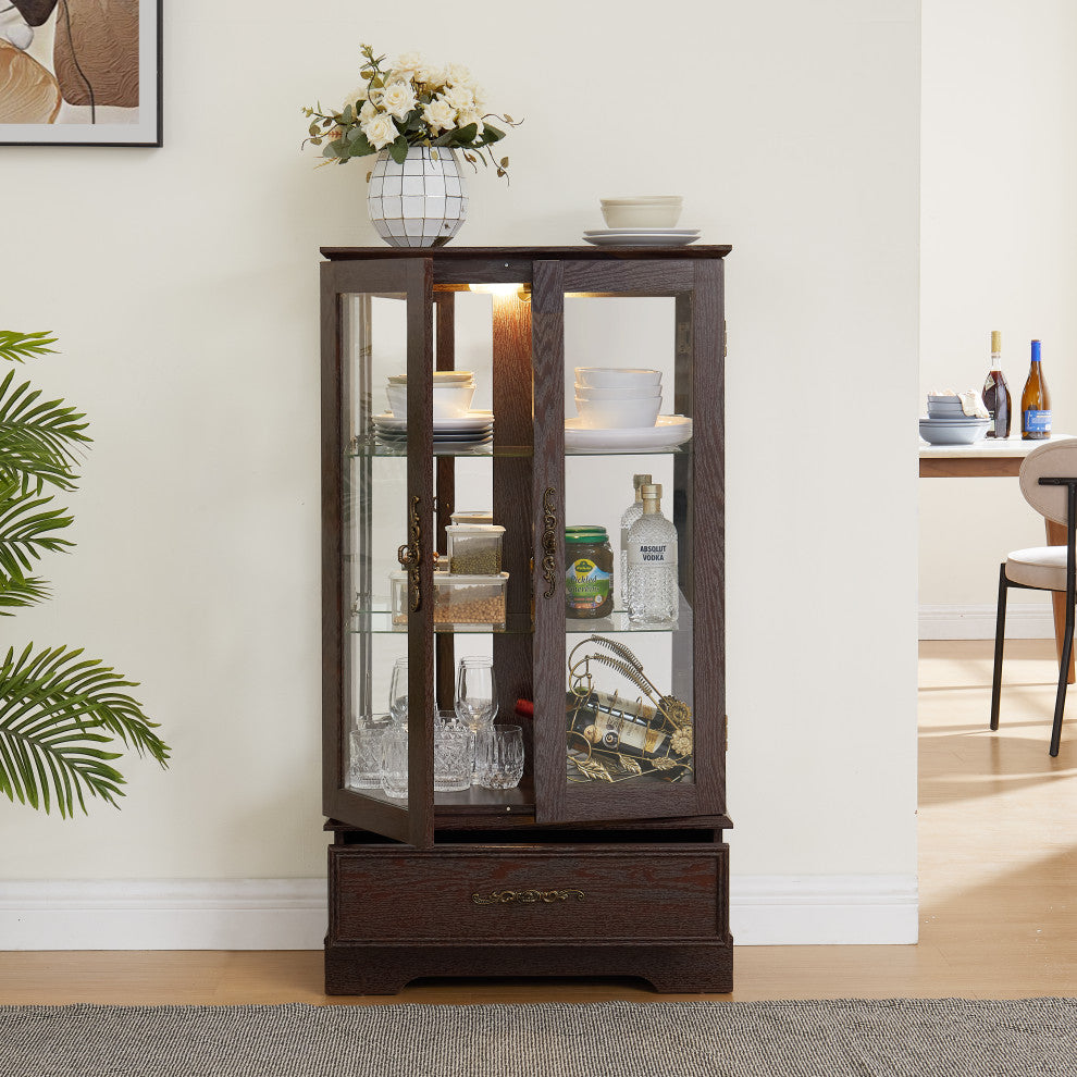 Gewnee Glass Cabinet Lighted Glass Cabinet Curio Display Cabinet