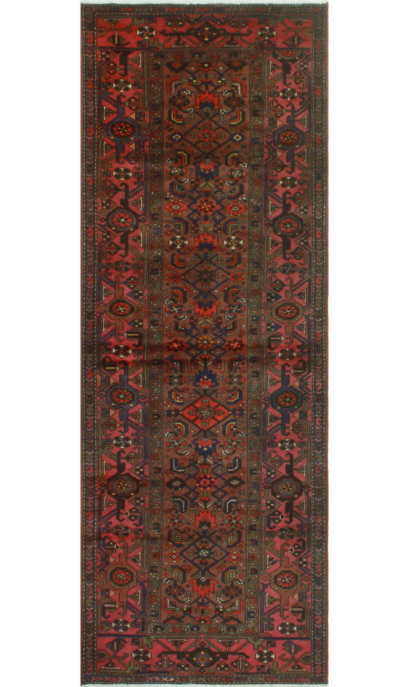 Fine Vintage Distressed Waqi Brown/Rose Runner, 3'6x9'9