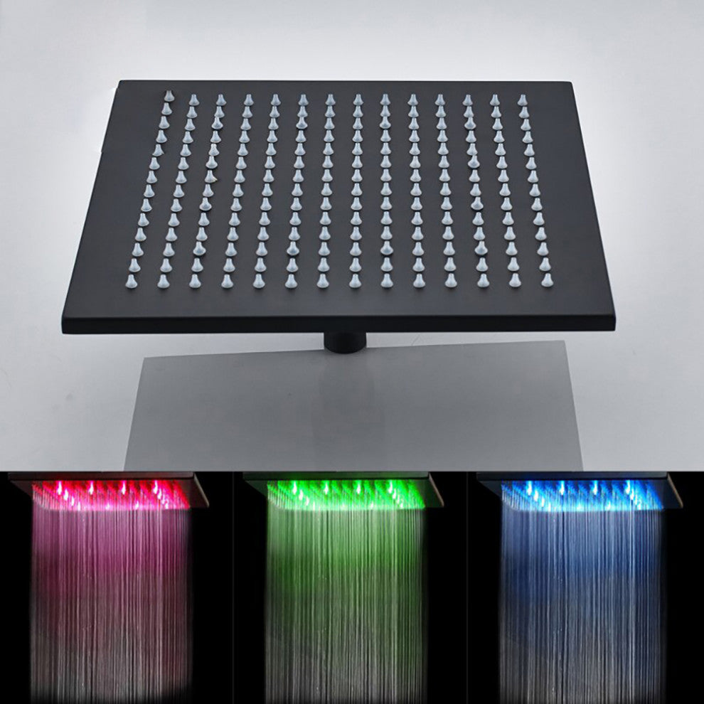 16" Oil Rubbed Bronze Square Color Changing LED Rain Shower Head, Solid Brass