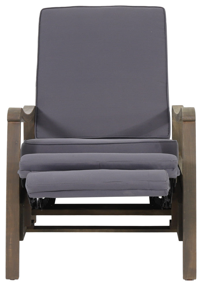 Sadlier Outdoor Acacia Wood Recliner Chair, Cushions, Set of 2, Dark Gray/Gray