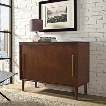 Crosley Furniture Everett Wood Media Console Table in Mahogany/Gold