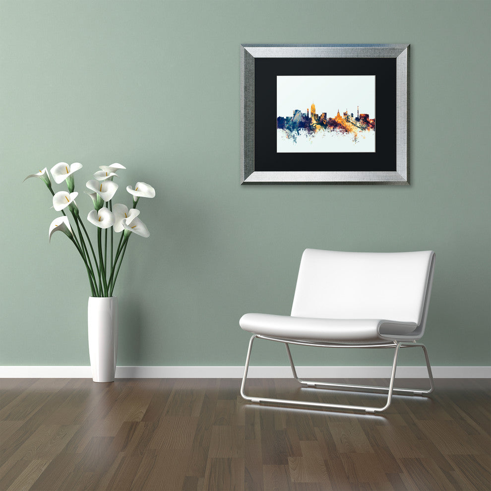 Michael Tompsett 'Lansing Michigan Skyline Blue' Matted Framed Art, 11x14