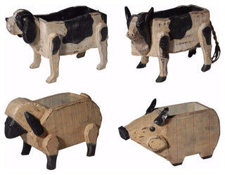 Chic Poplar Wood Barnyard Animal Planters, Set of 4, Black and Brown